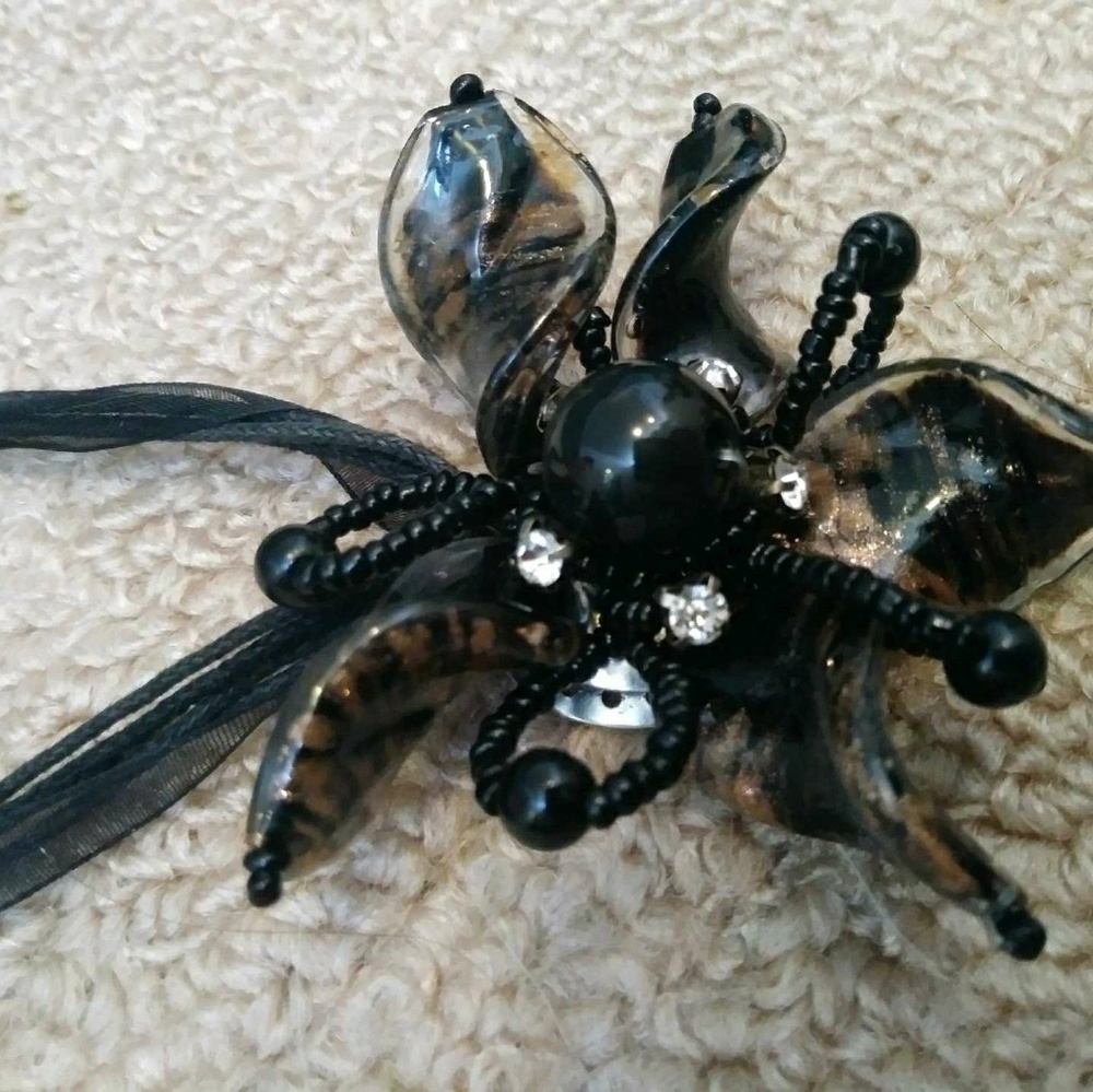 Hand-made glass and bead flower pendant